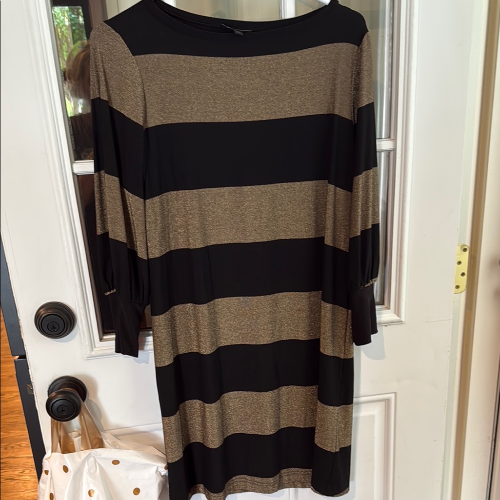 Nwot Elegant Black Dress With Metallic Detail And A-Line Silhouette